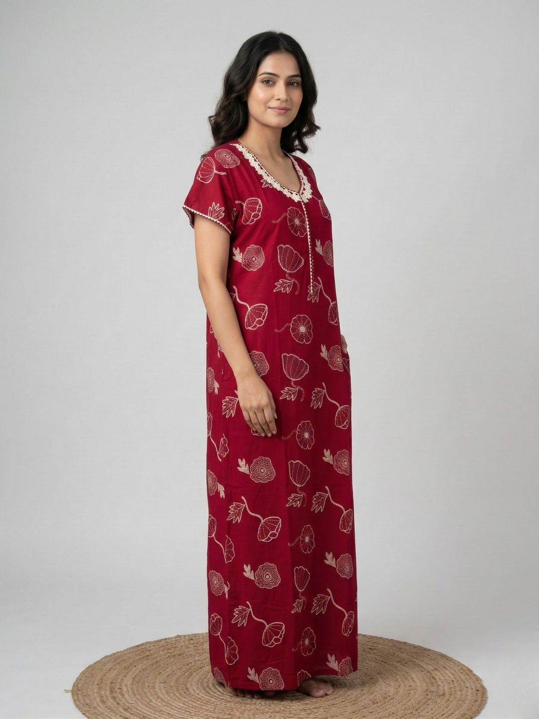 Alpine floral a-line daisy red front open nighty for women