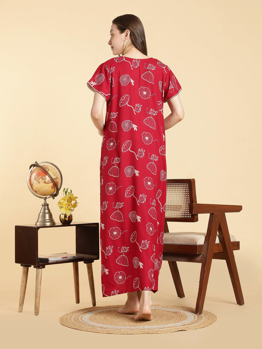 Alpine floral a line daisy red front open nighty for women