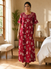 Floret Ruby Floral Pleated Designer Nighty for Women