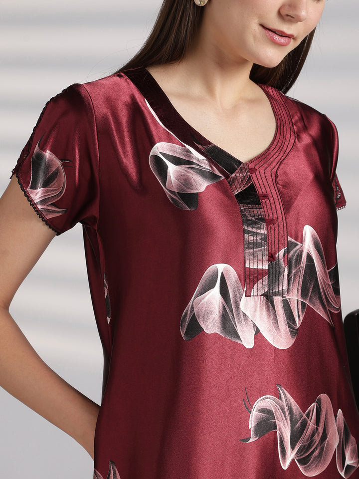 Premium satin nighty for women in smoky print online