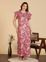 Alpine Designer Nighty Rose Pink A-Line Fit with Floral Embroidery