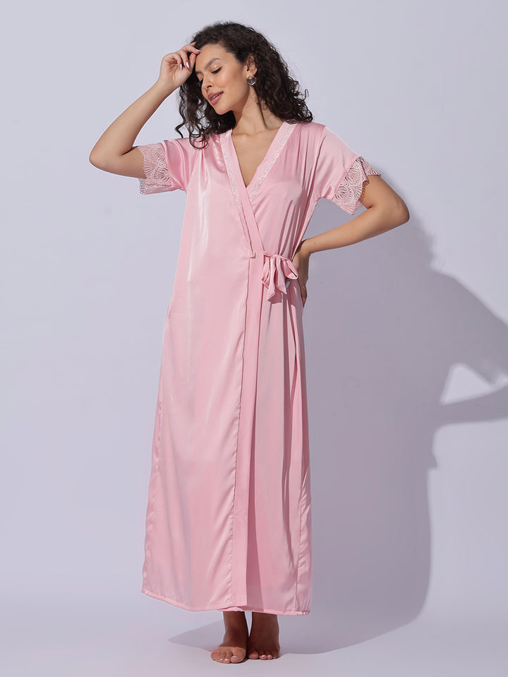 Rose pink night wear set for women with silky smooth finish
