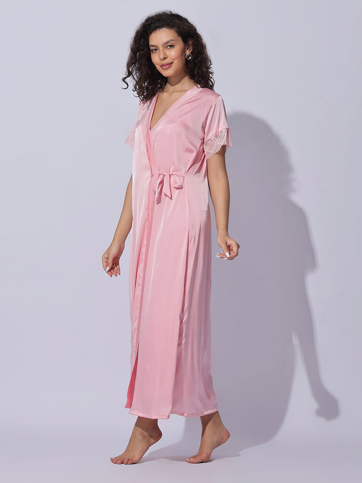 Rose pink night wear set for women with silky smooth finish
