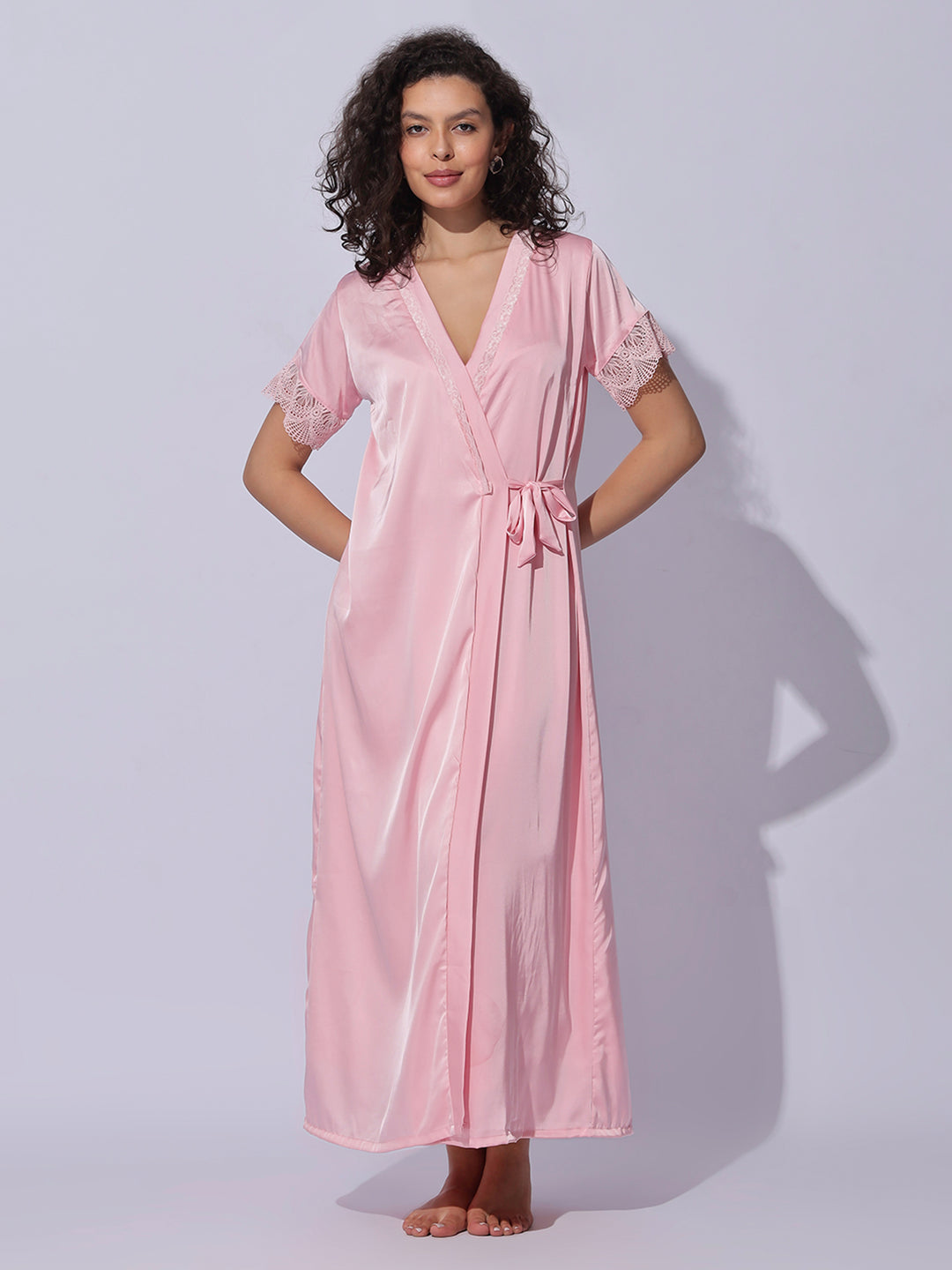 Rose pink night wear set for women with silky smooth finish