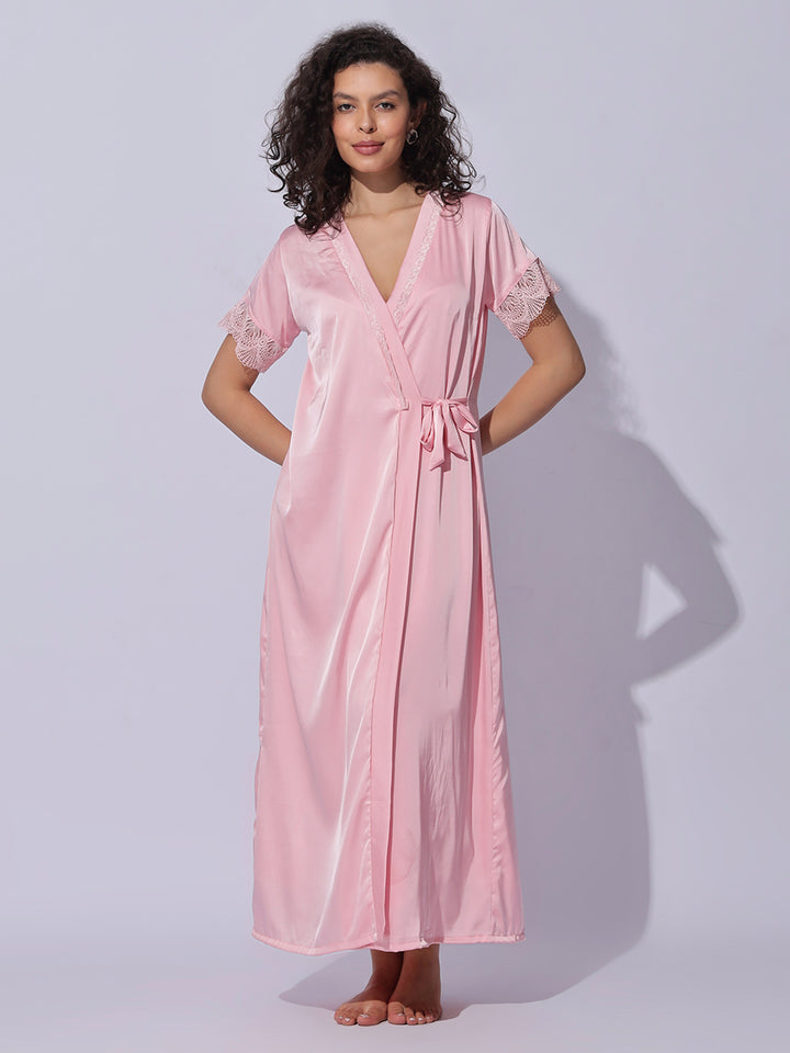 Rose pink night wear set for women with silky smooth finish