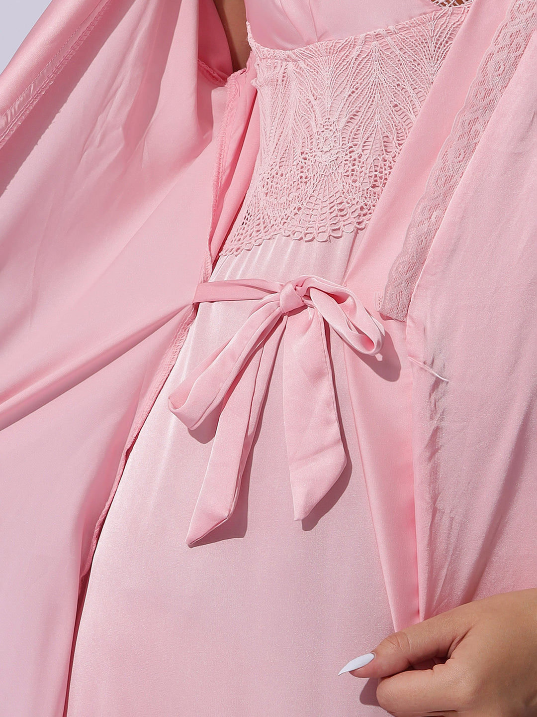 Rose pink night wear set for women with silky smooth finish