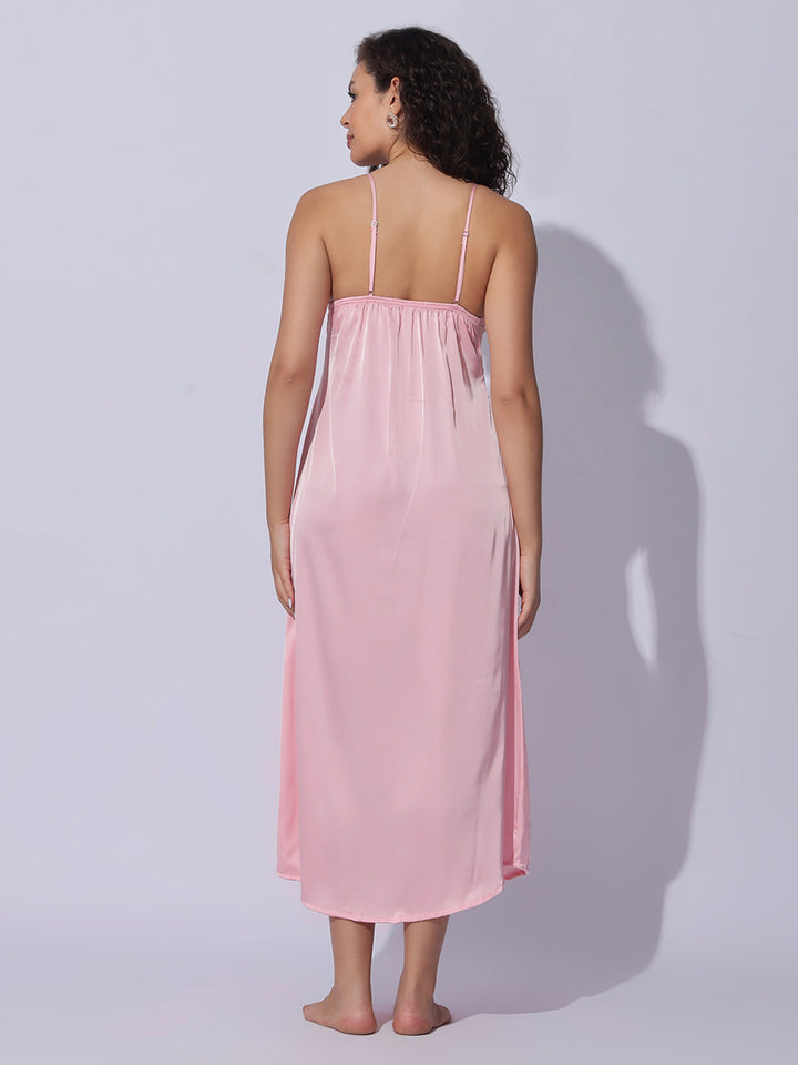 Rose pink night wear set for women with silky smooth finish