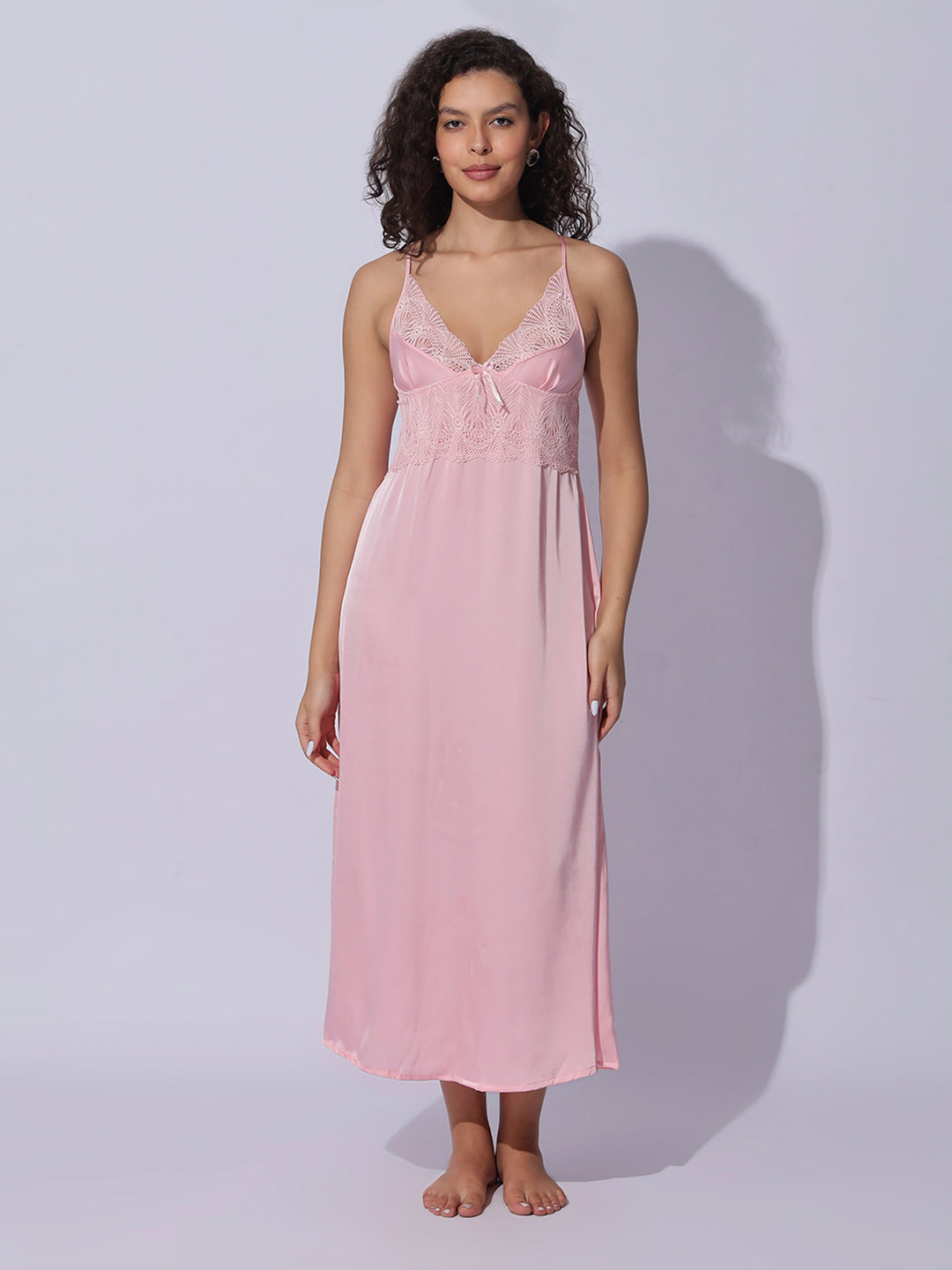 Rose pink night wear set for women with silky smooth finish