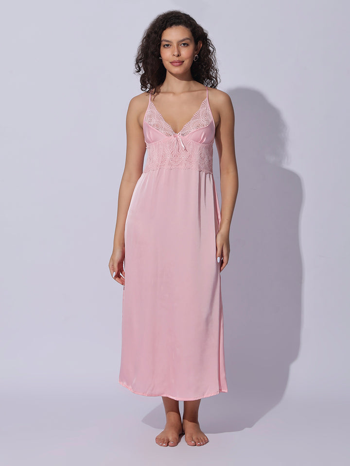 Rose pink night wear set for women with silky smooth finish