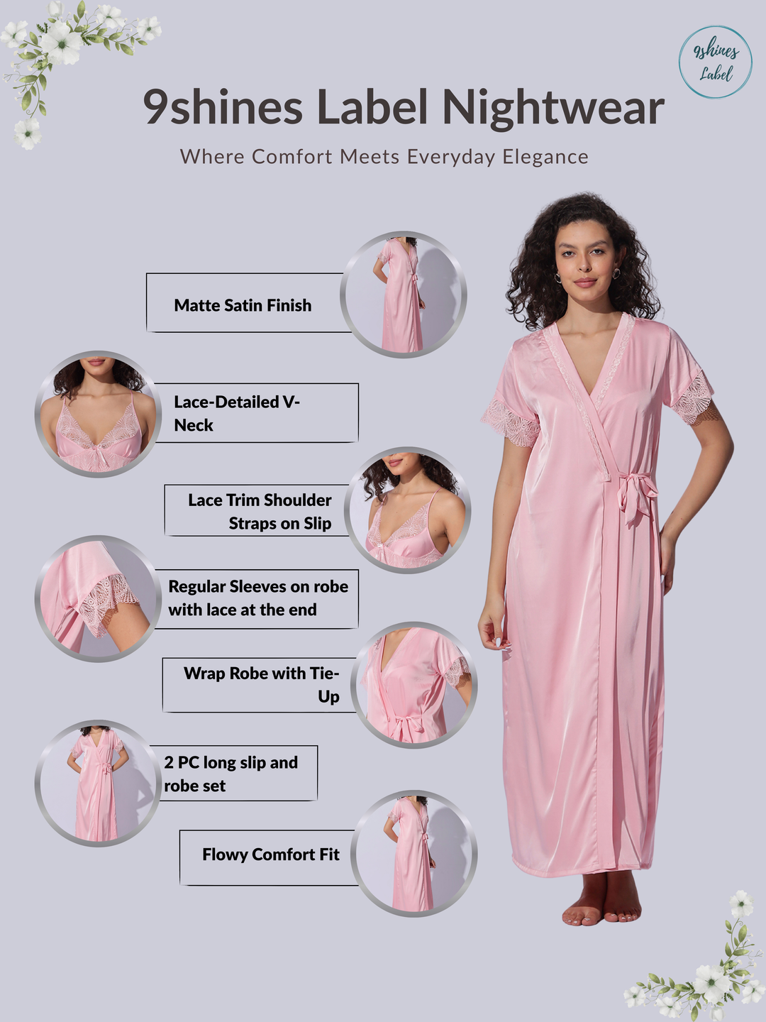 Rose pink night wear set for women with silky smooth finish