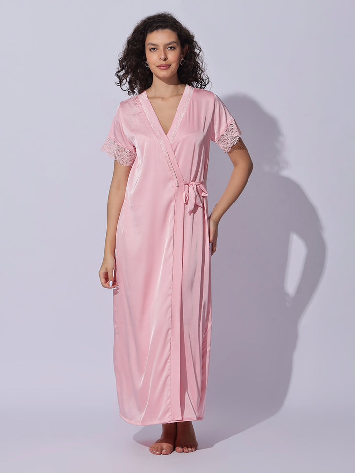 Rose pink night wear set for women with silky smooth finish