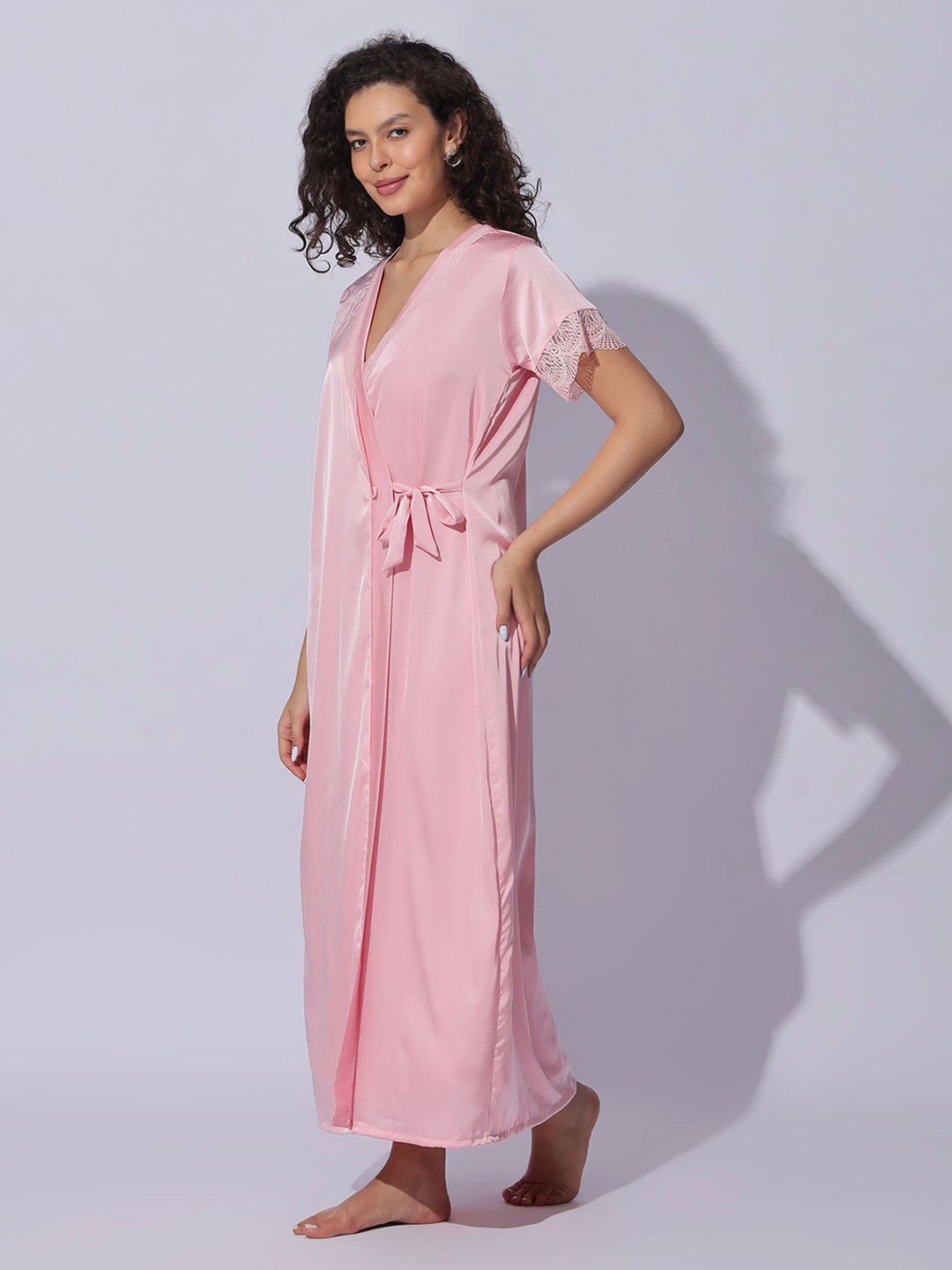 Rose pink night wear set for women with silky smooth finish