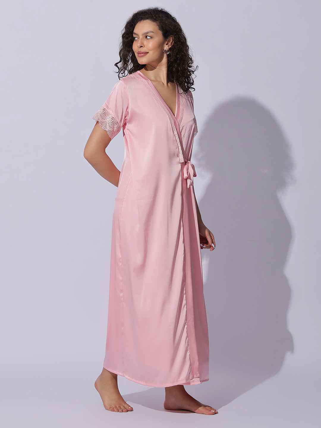 Rose pink night wear set for women with silky smooth finish