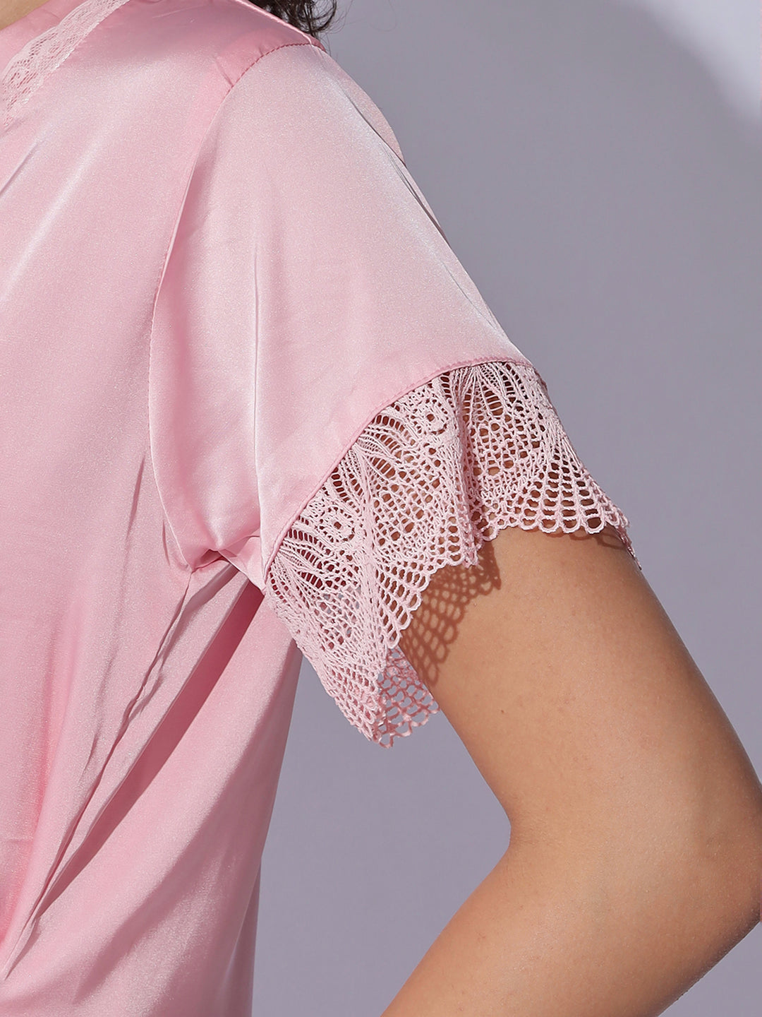 Rose pink night wear set for women with silky smooth finish