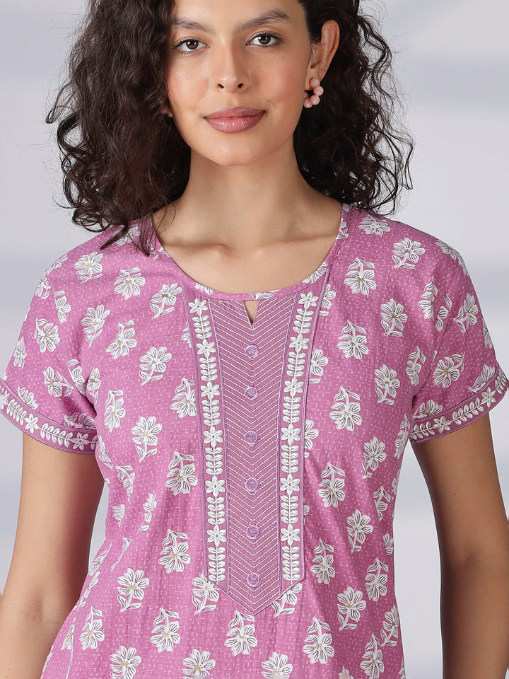 Rose pink trendy pure cotton nightwear for women