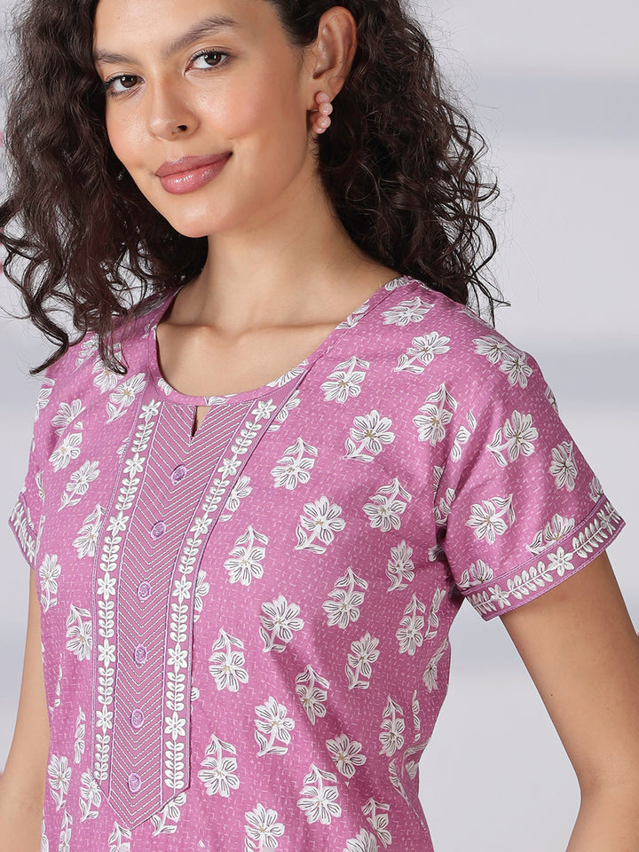 Rose pink trendy pure cotton nightwear for women