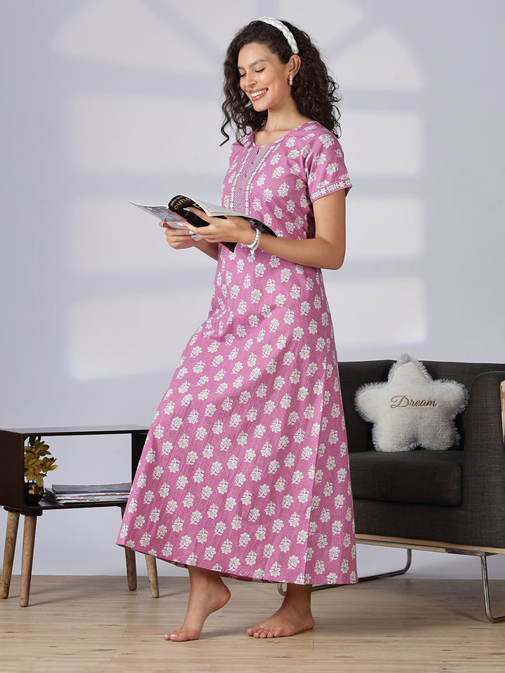 Rose pink trendy pure cotton nightwear for women