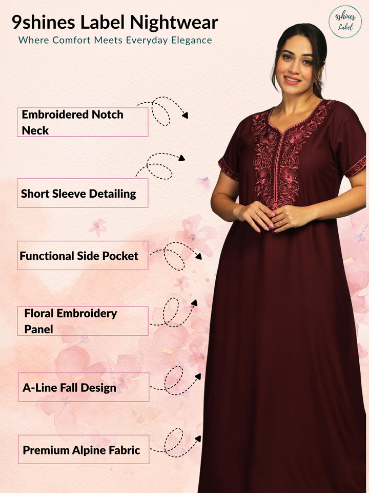 Rose wood floral nighty for women with soft fabric