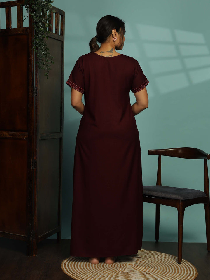 Rose wood floral nighty for women with soft fabric