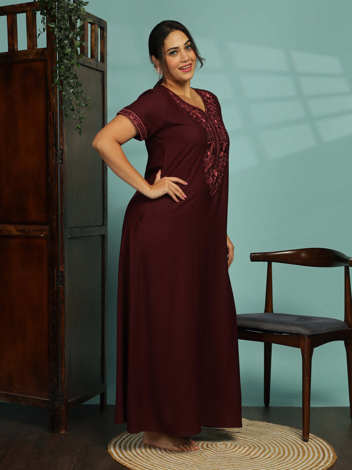 Rose wood floral nighty for women with soft fabric