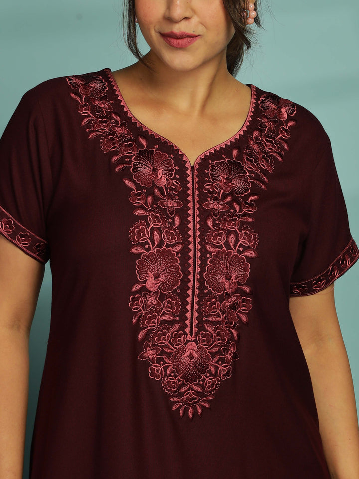 Rose wood floral nighty for women with soft fabric