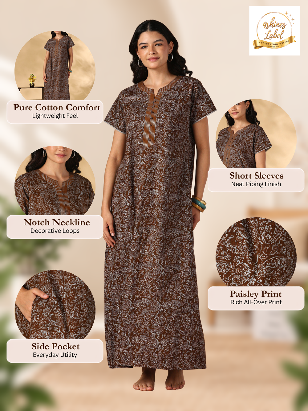 Comfy pure cotton paisley a line nighty for women online