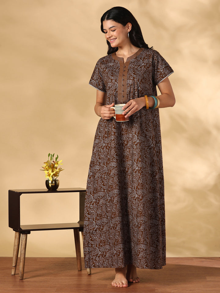 Comfy pure cotton paisley a line nighty for women online