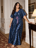 Floral Motif Satin Kaftan Nighty with Adjustable Waist