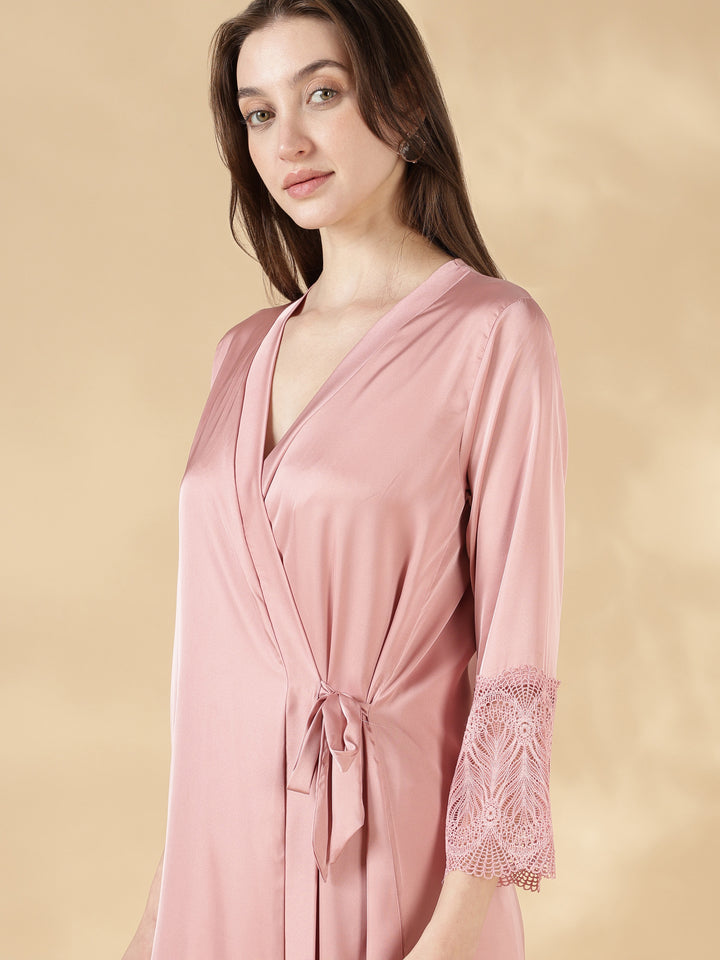 Dusty rose best satin nighty with matching robe