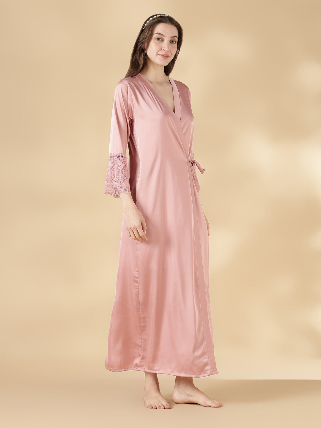 Dusty rose best satin nighty with matching robe