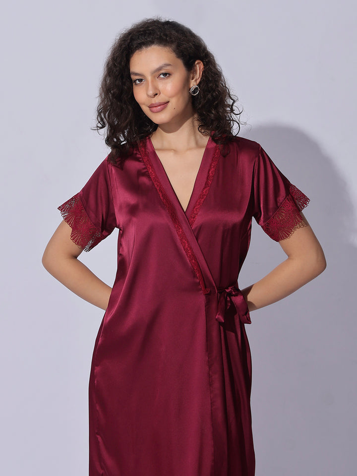 Premium and trendy satin robe night gown set for women