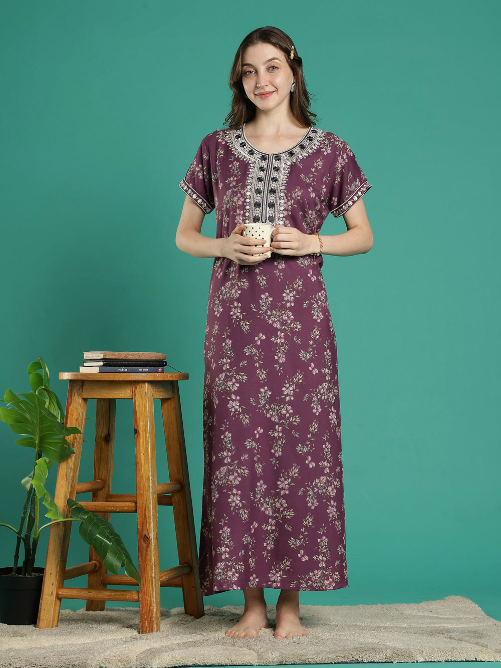 Plum floral soft alpine sleepwear for ladies online in India