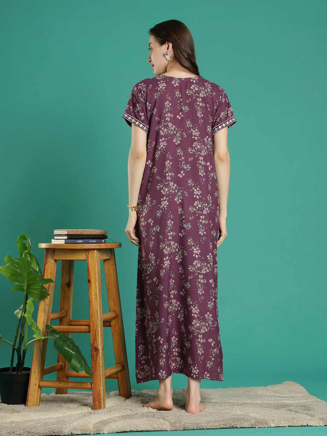 Plum floral soft alpine sleepwear for ladies online in India