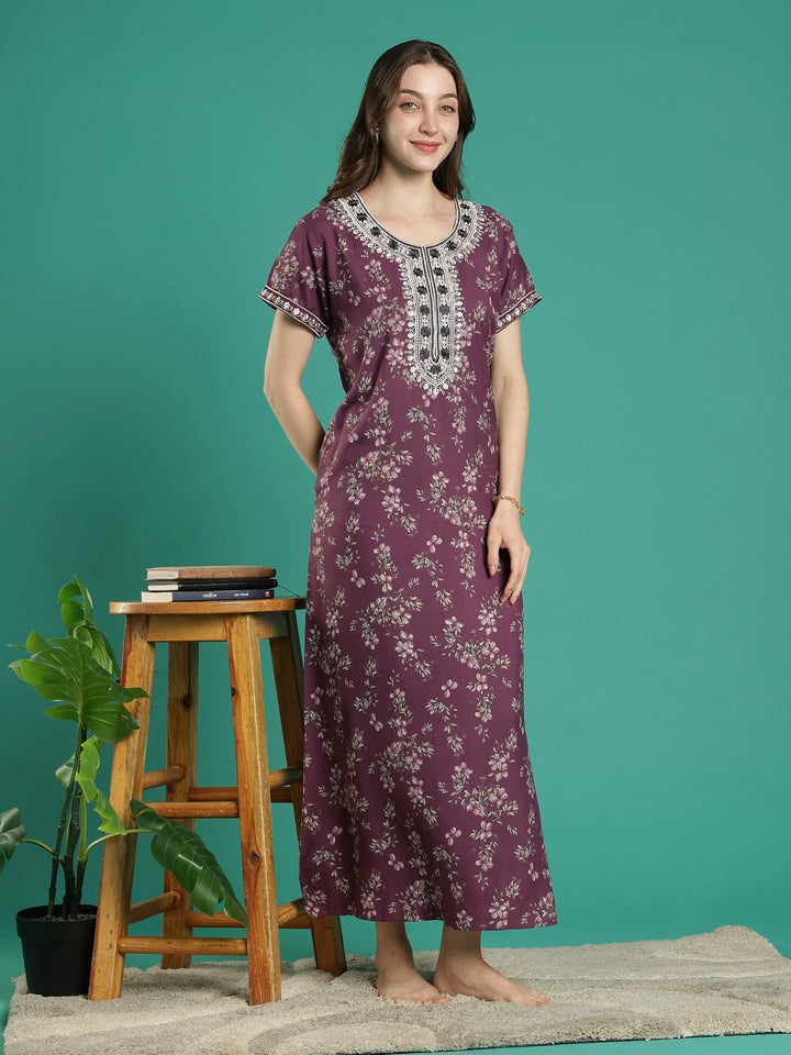 Plum floral soft alpine sleepwear for ladies online in India