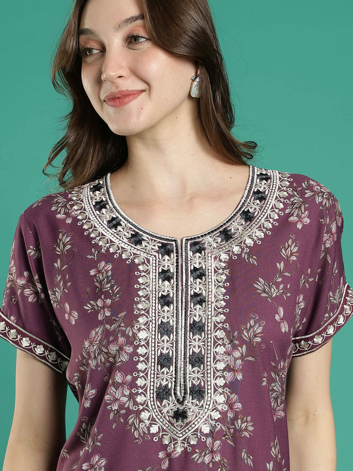 Plum floral soft alpine sleepwear for ladies online in India