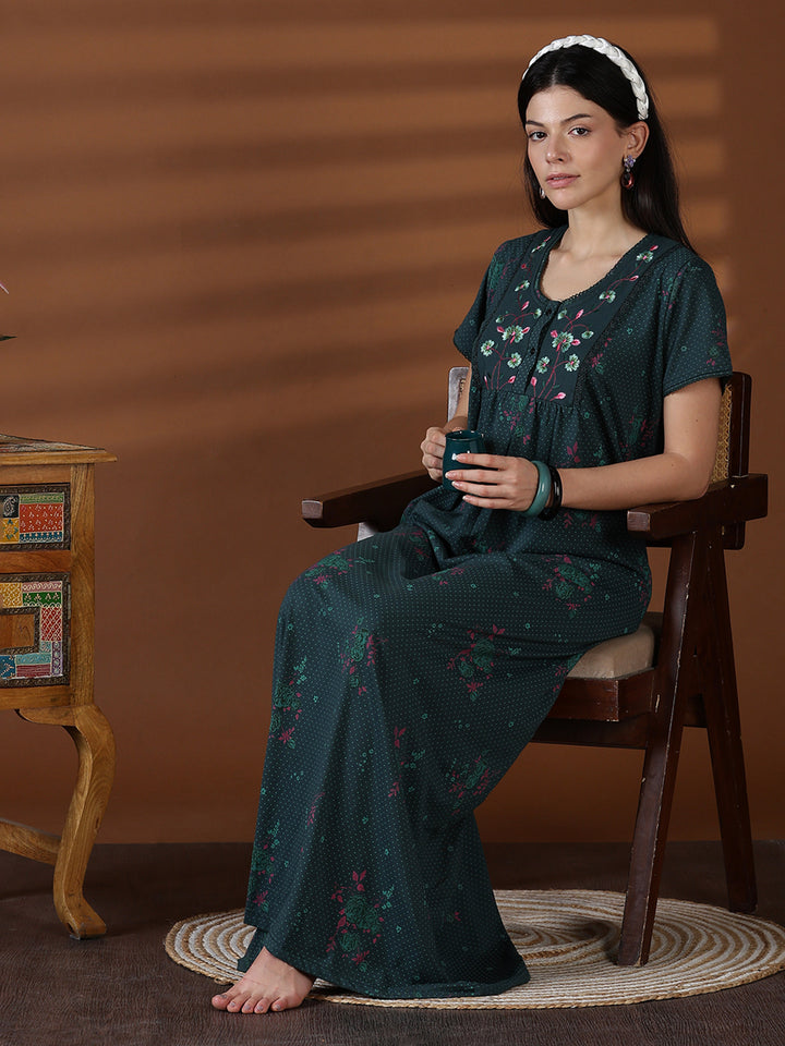 Forest green cotton blend sleepwear for women for summer