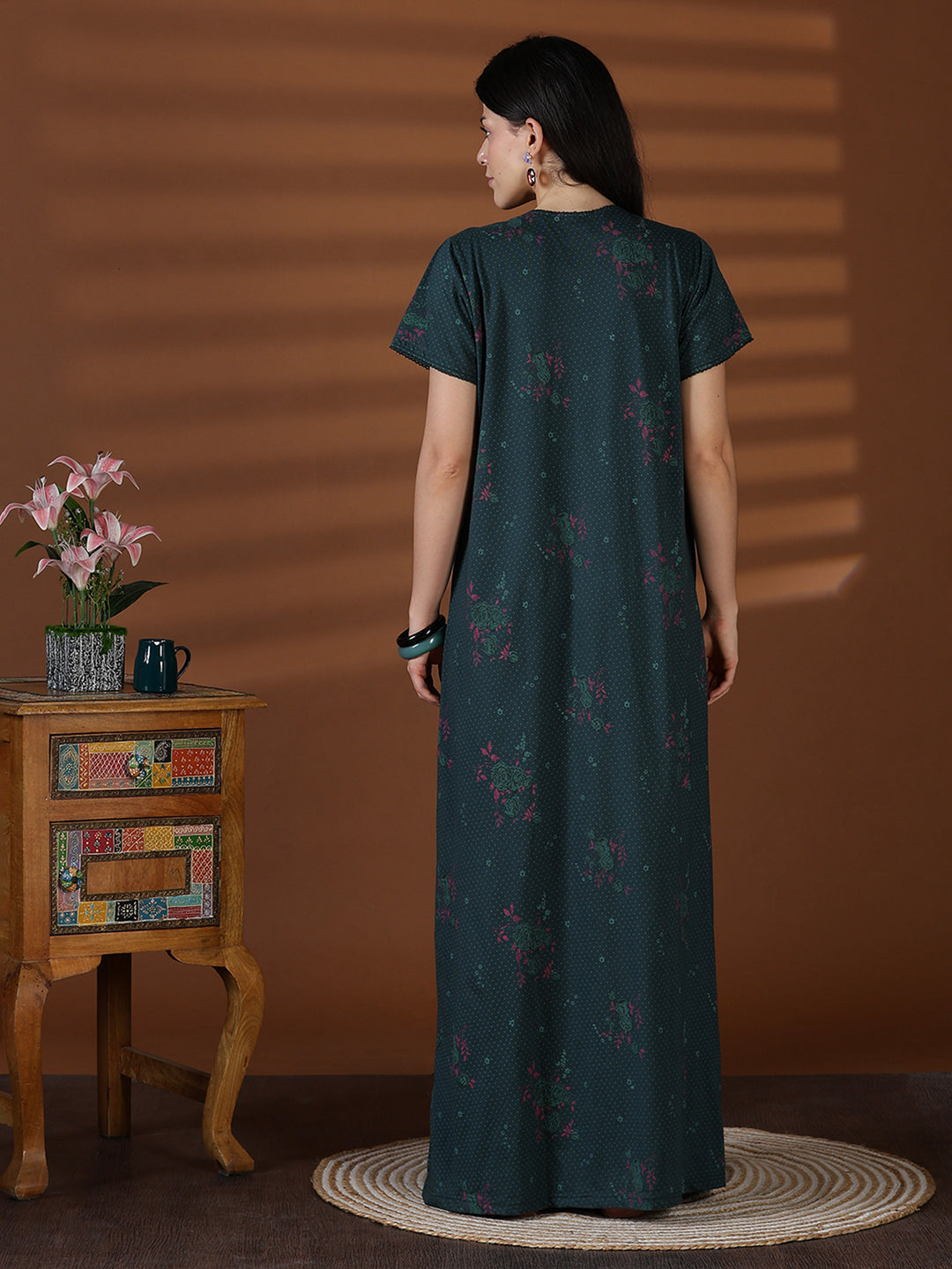 Forest green cotton blend sleepwear for women for summer