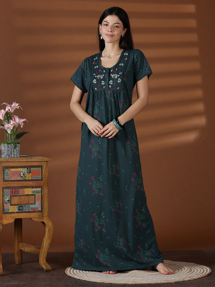 Forest green cotton blend sleepwear for women for summer