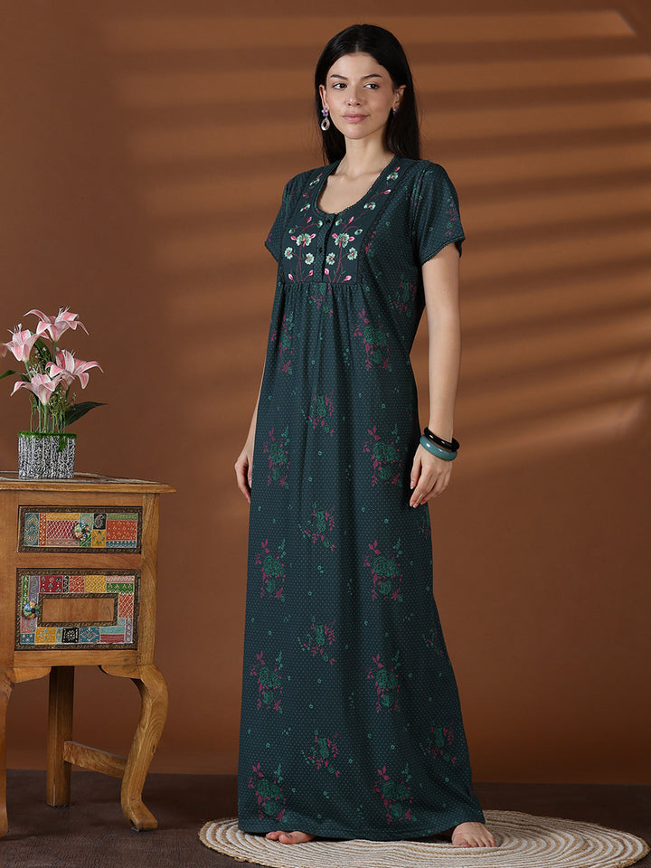 Forest green cotton blend sleepwear for women for summer