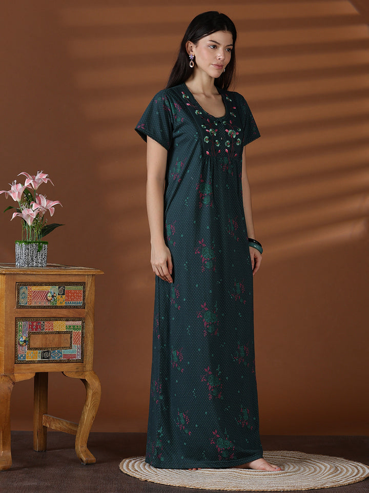 Forest green cotton blend sleepwear for women for summer