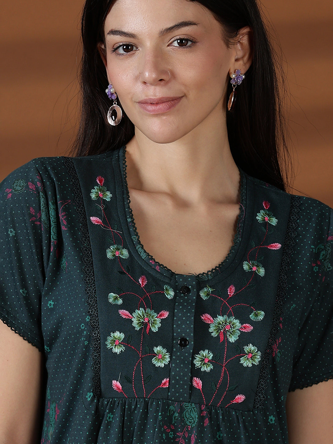 Forest green cotton blend sleepwear for women for summer