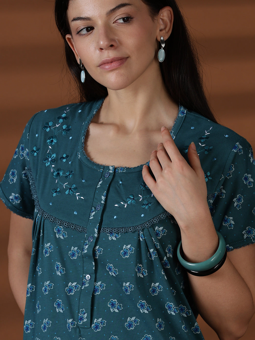 Teal cotton blend best sleepwear for women in India