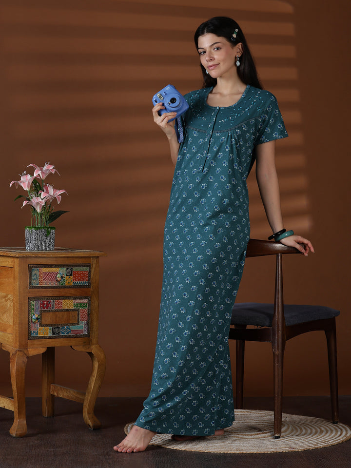 Teal cotton blend best sleepwear for women in India