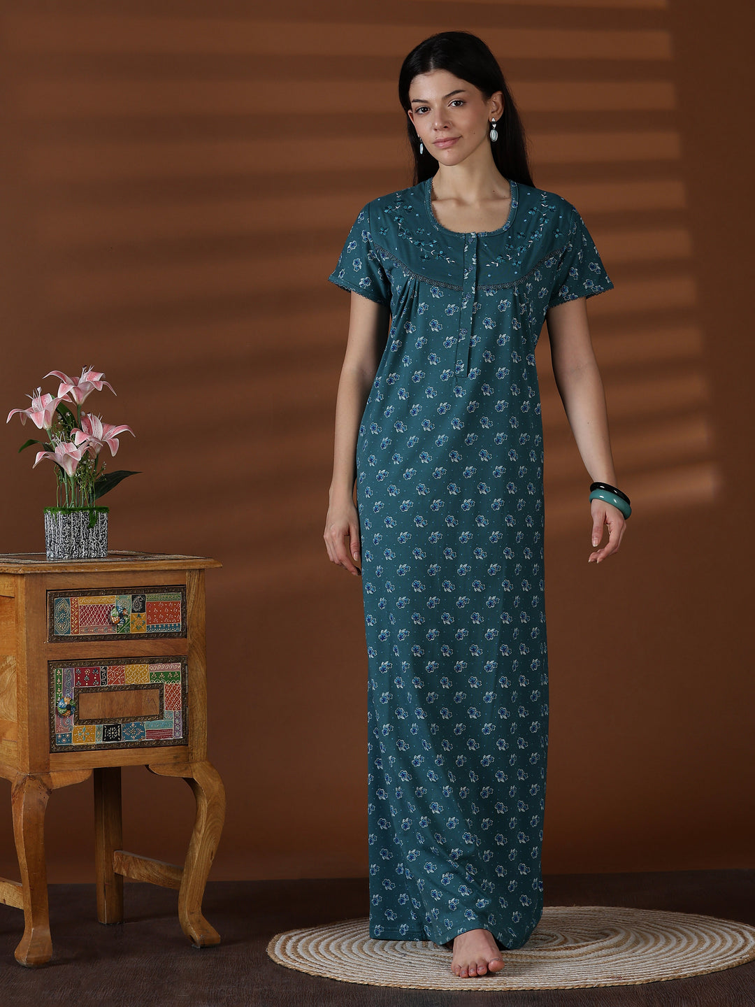 Teal cotton blend best sleepwear for women in India