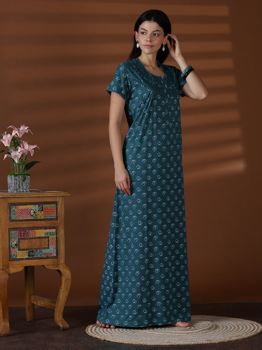 Teal cotton blend best sleepwear for women in India