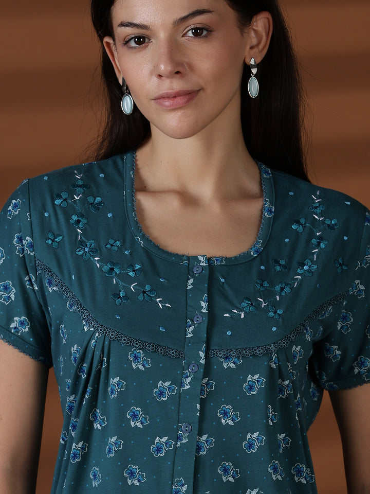 Teal cotton blend best sleepwear for women in India