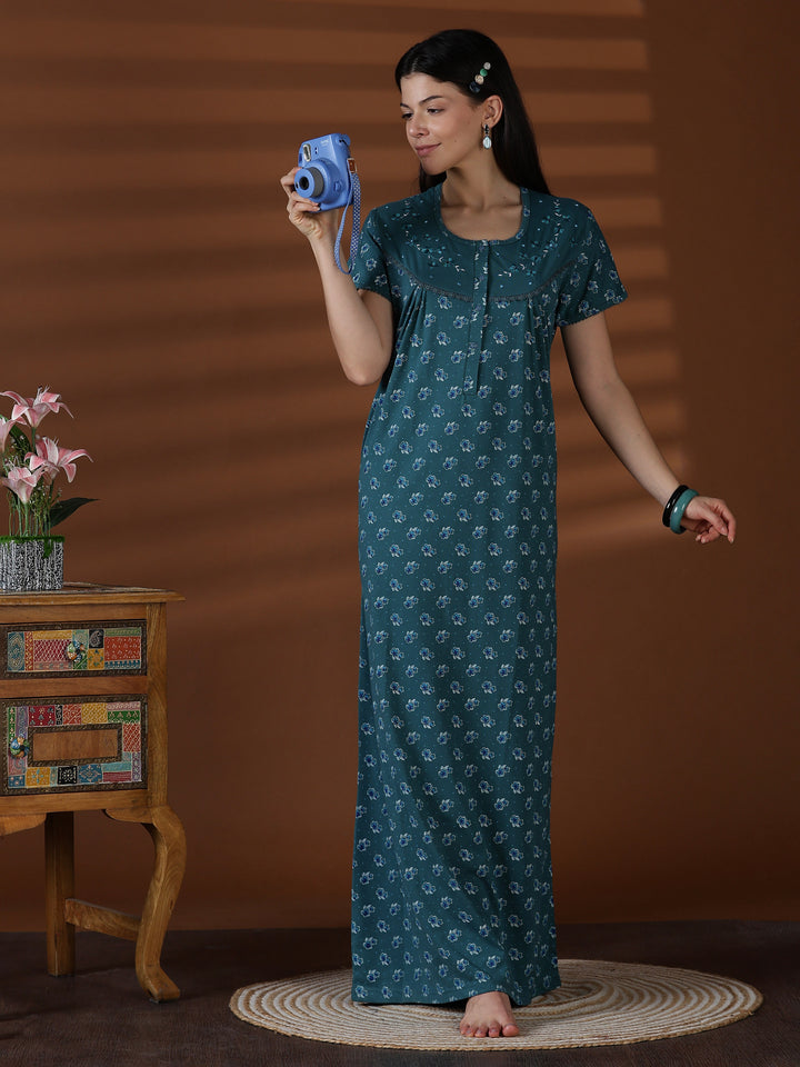 Teal cotton blend best sleepwear for women in India