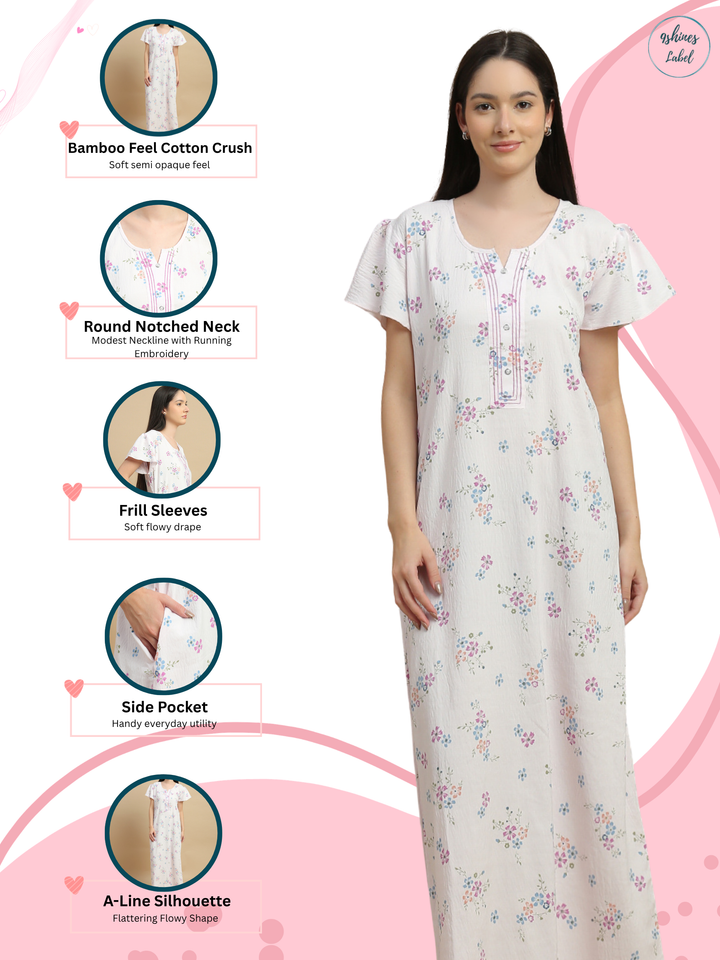 Elegant floral nighty dress for women in premium sleepwear.