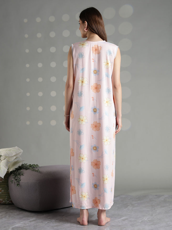 Peach blossom rayon sleeveless night gown for women