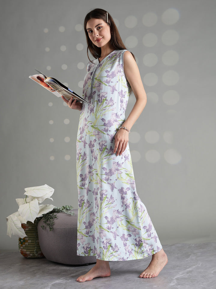 Pastel mint soft sleeveless nightgown for women online